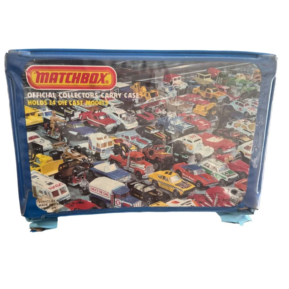 Vintage 1982 Matchbox Official Collectors Carry Case Blue Holds 24 Cars 50-01-24